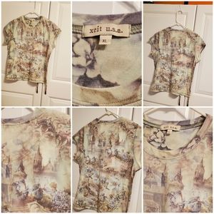 EXCIT U.S.A  T Shirt With European Castle  Print Design. Size -XL